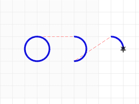 one full circle, one half circle, one quarter of a circle