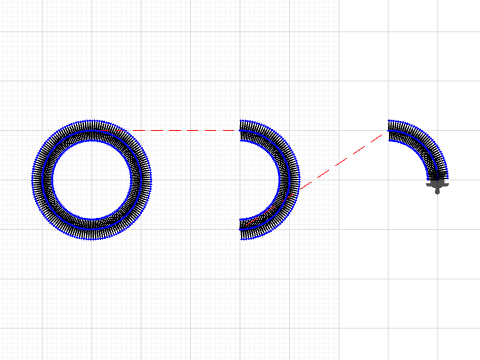 one full circle, one half circle, one quarter of a circle